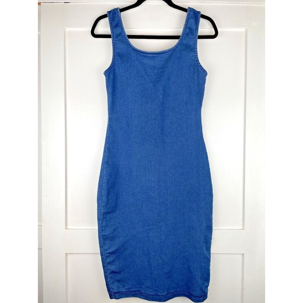 Iris Denim Tank Dress Women's Small Blue Sleeveless Knee Length Stretch
